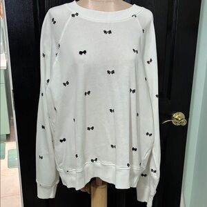 Wildfox White Long Sleeve Top with Black Bow Accents